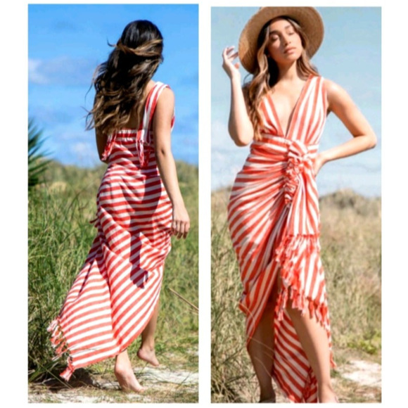 JBQ JUST BEE QUEEN Tulum chili striped goop resort midi dress nwt $635 m US-6 - Picture 6 of 16